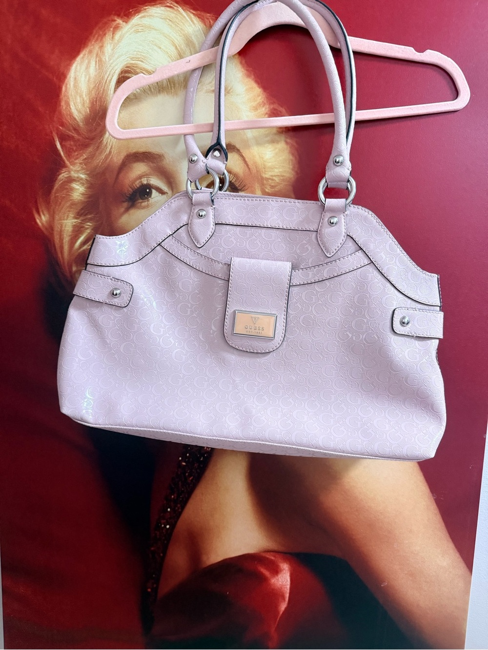 Guess Light Pink Shoulder Bag with Monogram Detail